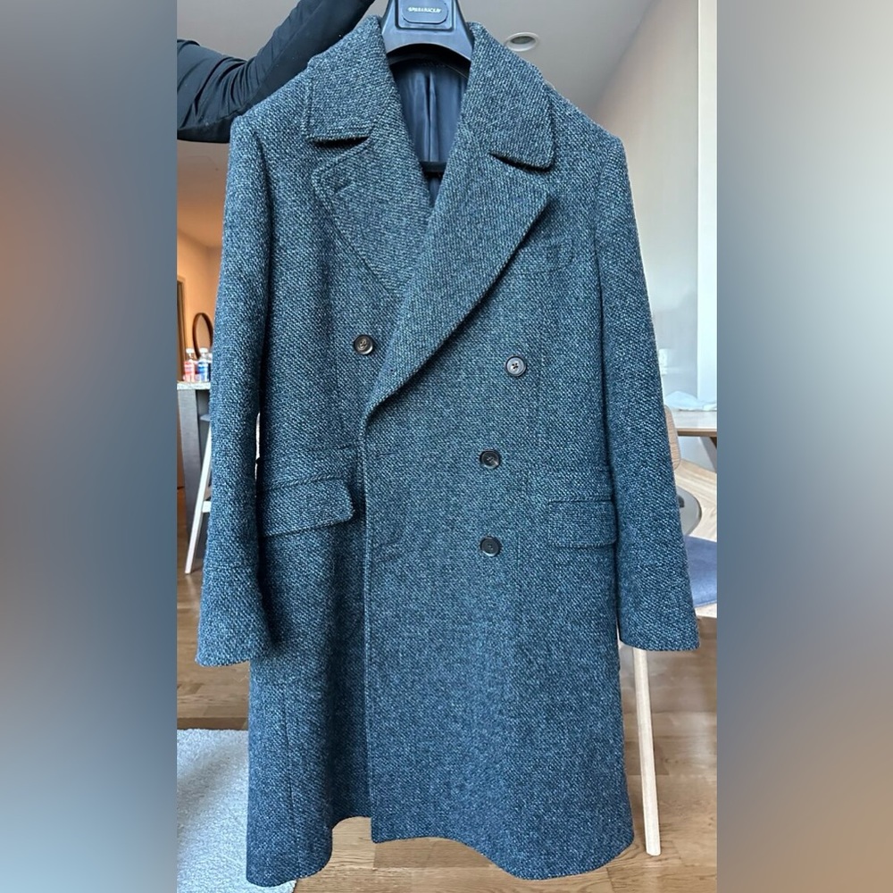 Blue wool polo coat